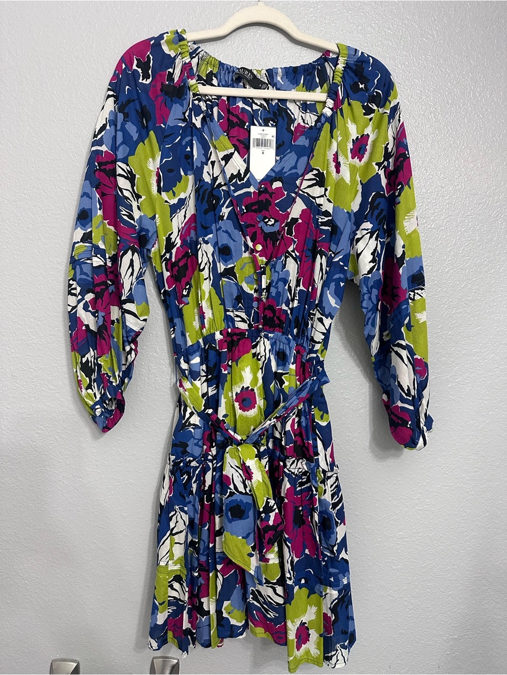 Ralph Lauren Blue, Pink & Green Floral V-Neck Tiered Mini Dress